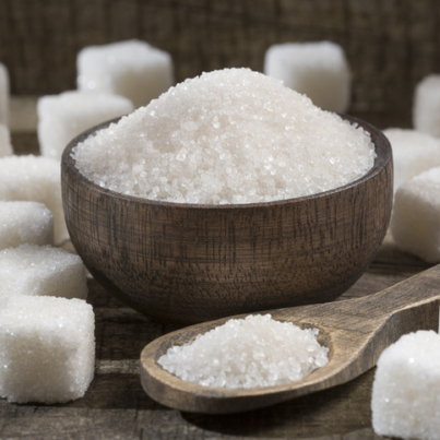 White refined sugar powder and cubes