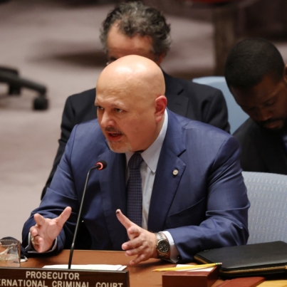 NEW YORK, NEW YORK - JANUARY 27: International Criminal Court (ICC) Prosecutor Karim Khan, attends a United Nations Security Council meeting on Sudan and South Sudan at the United Nations headquarters on January 27, 2025 in New York City. The UN Security Council met to receive the semi-annual briefing from the International Criminal Court (ICC) Prosecutor Karim Khan on the ICCs Darfur-related work.   Michael M. Santiago/Getty Images/AFP (Photo by Michael M. Santiago / GETTY IMAGES NORTH AMERICA / Getty Images via AFP)