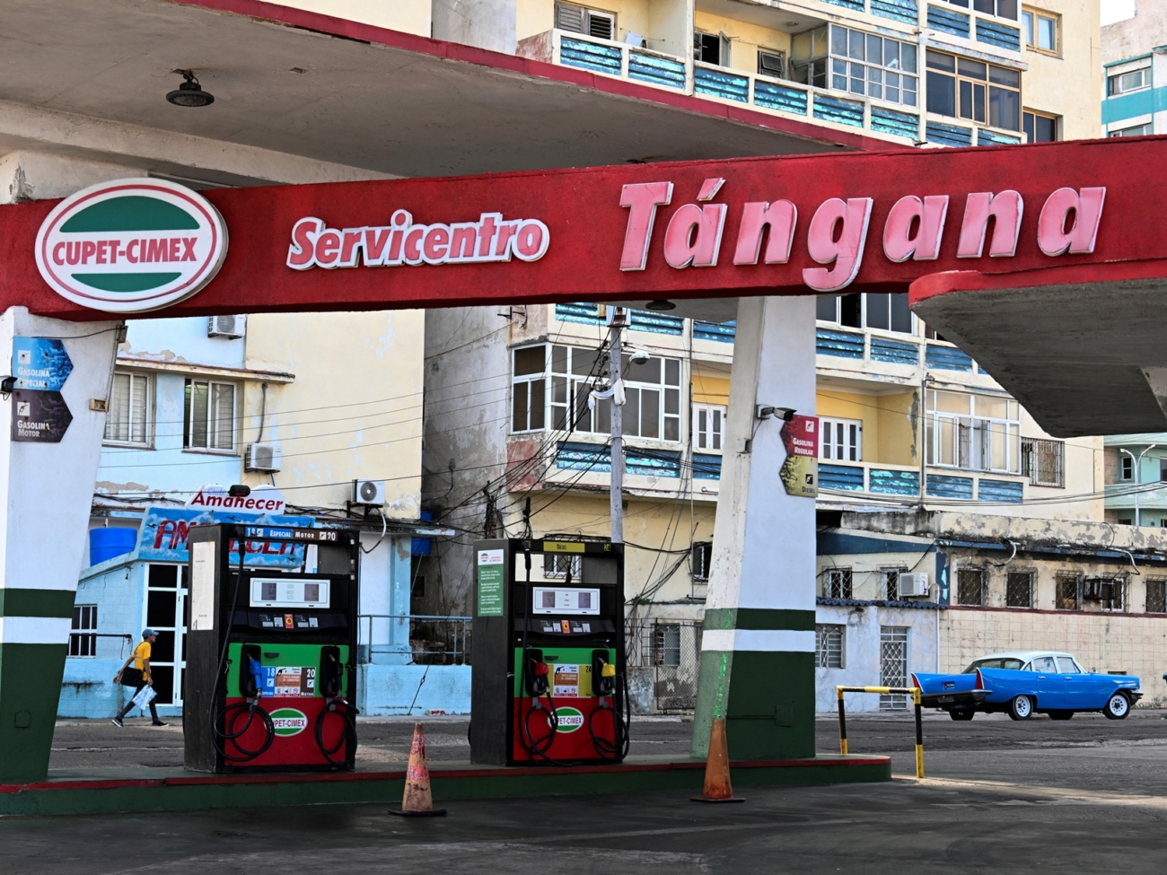 View of an empty gas station in Havana taken on December 11, 2024. - The Cuban government blames US sanctions for the island nation's worst economic crisis, with shortages of fuel, food, medicines and electricity. (Photo by YAMIL LAGE / AFP)