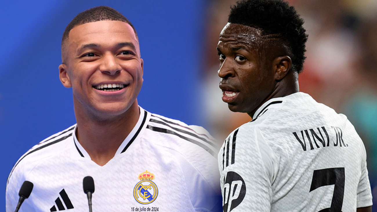 EAST RUTHERFORD, NEW JERSEY - AUGUST 3: Vinícius Junior #7 of Real Madrid looks back in the second half of the pre-season friendly match against FC Barcelona at MetLife Stadium on August 3, 2024 in East Rutherford, New Jersey. (Photo by Ira L. Black/Getty Images)