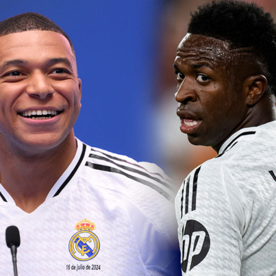 EAST RUTHERFORD, NEW JERSEY - AUGUST 3: Vinícius Junior #7 of Real Madrid looks back in the second half of the pre-season friendly match against FC Barcelona at MetLife Stadium on August 3, 2024 in East Rutherford, New Jersey. (Photo by Ira L. Black/Getty Images)