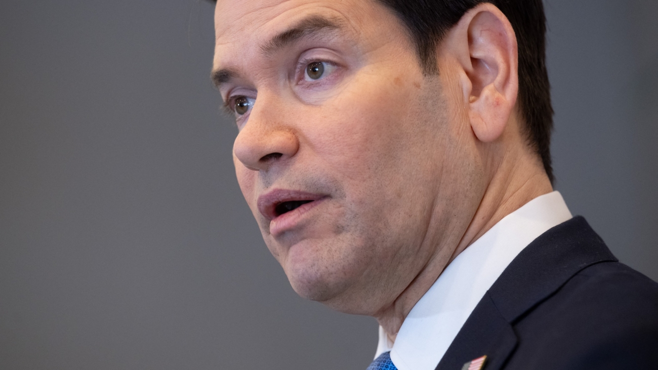 US Secretary of State Marco Rubio speaks to the media during a refueling stop at Shannon Airport in Shannon, Ireland, March 12, 2025, as he travels from talks with Ukraine in Saudi Arabia to attending a G7 Foreign Ministers meeting in Canada. Rubio said Wednesday that European allies will need to be involved in any eventual deal on Ukraine, which backed a US proposal for a 30-day truce with Russia. (Photo by SAUL LOEB / POOL / AFP)