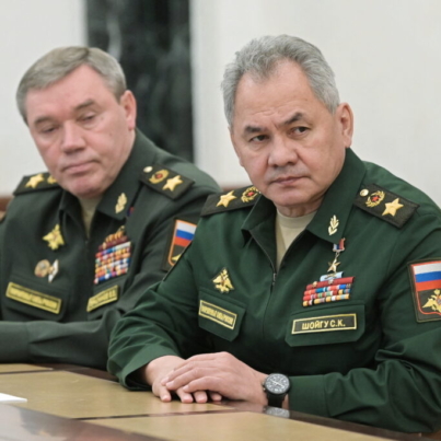Russian Defence Minister Sergei Shoigu and Chief of the General Staff of Russian Armed Forces Valery Gerasimov attend a meeting with Russian President Vladimir Putin in Moscow, Russia February 27, 2022. Sputnik/Aleksey Nikolskyi/Kremlin via REUTERS ATTENTION EDITORS - THIS IMAGE WAS PROVIDED BY A THIRD PARTY.