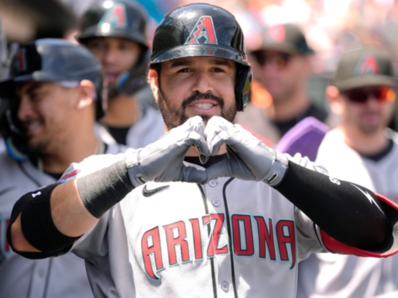 SAN FRANCISCO, CALIFORNIA - MAY 14: Eugenio Suárez #28 of the Arizona Diamondbacks celebrates after hitting a three-run home run against the San Francisco Giants in the top of the third inning at Oracle Park on May 14, 2025 in San Francisco, California.   Thearon W. Henderson/Getty Images/AFP (Photo by Thearon W. Henderson / GETTY IMAGES NORTH AMERICA / Getty Images via AFP)